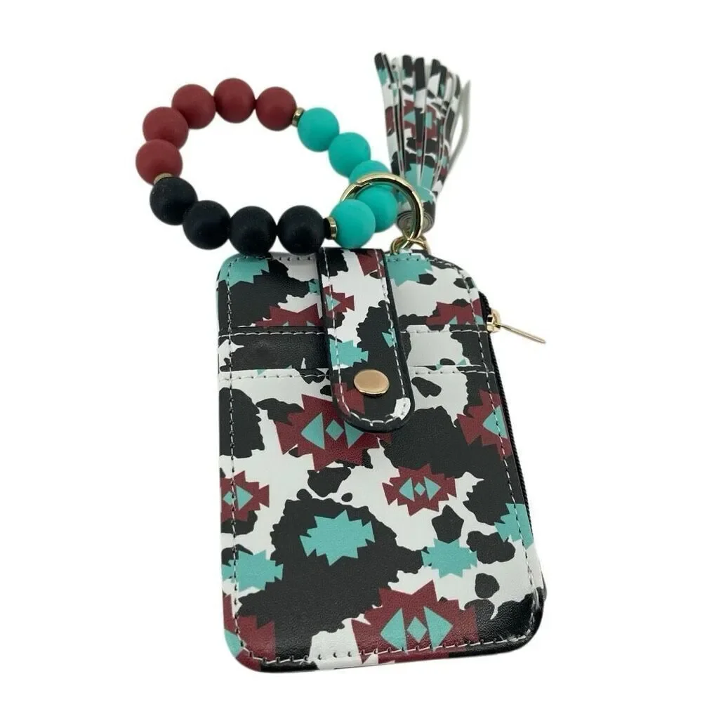 Aztec Beaded Wristlet ID Wallet, Boho Southwestern Style, New
